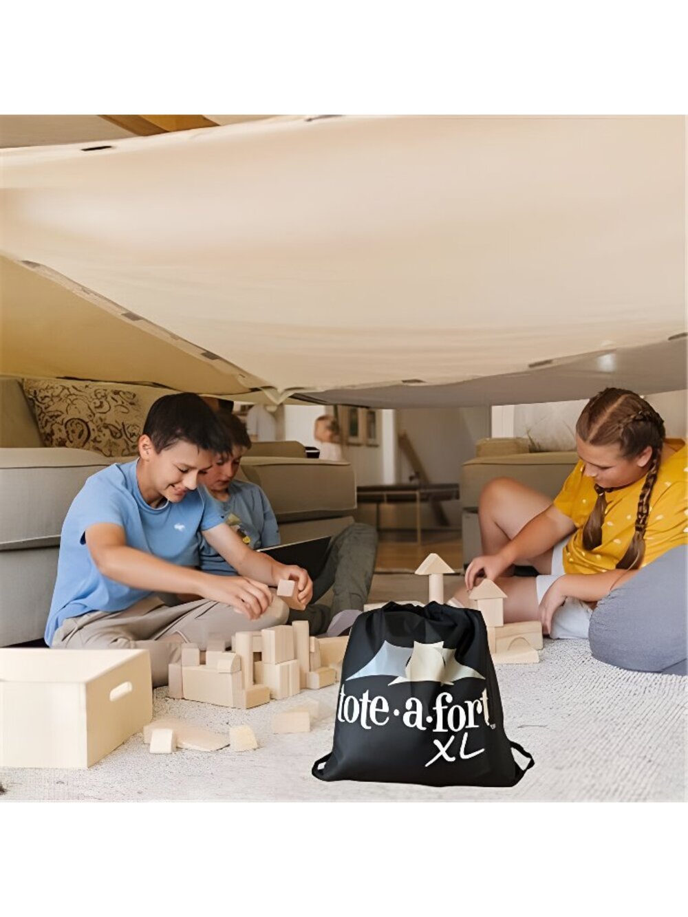 Tote a Fort Earthy XL Blanket Fort Building Kit for Kids, 4 Blanket toy